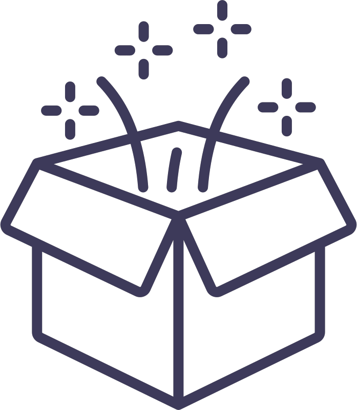 Illustration of an open box with sparkles on a white background