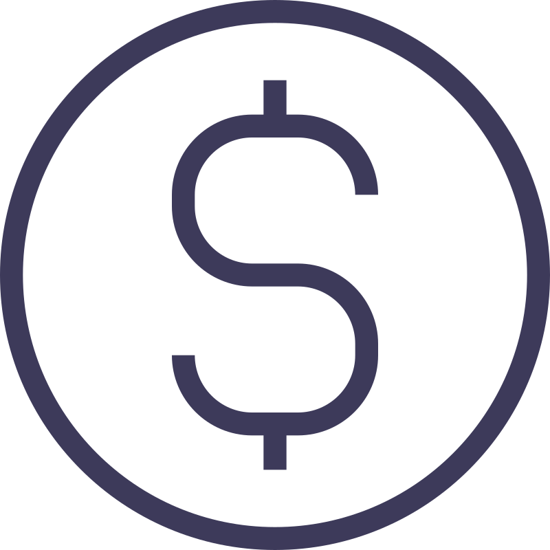 Navy blue dollar sign icon inside a circle on a white background
