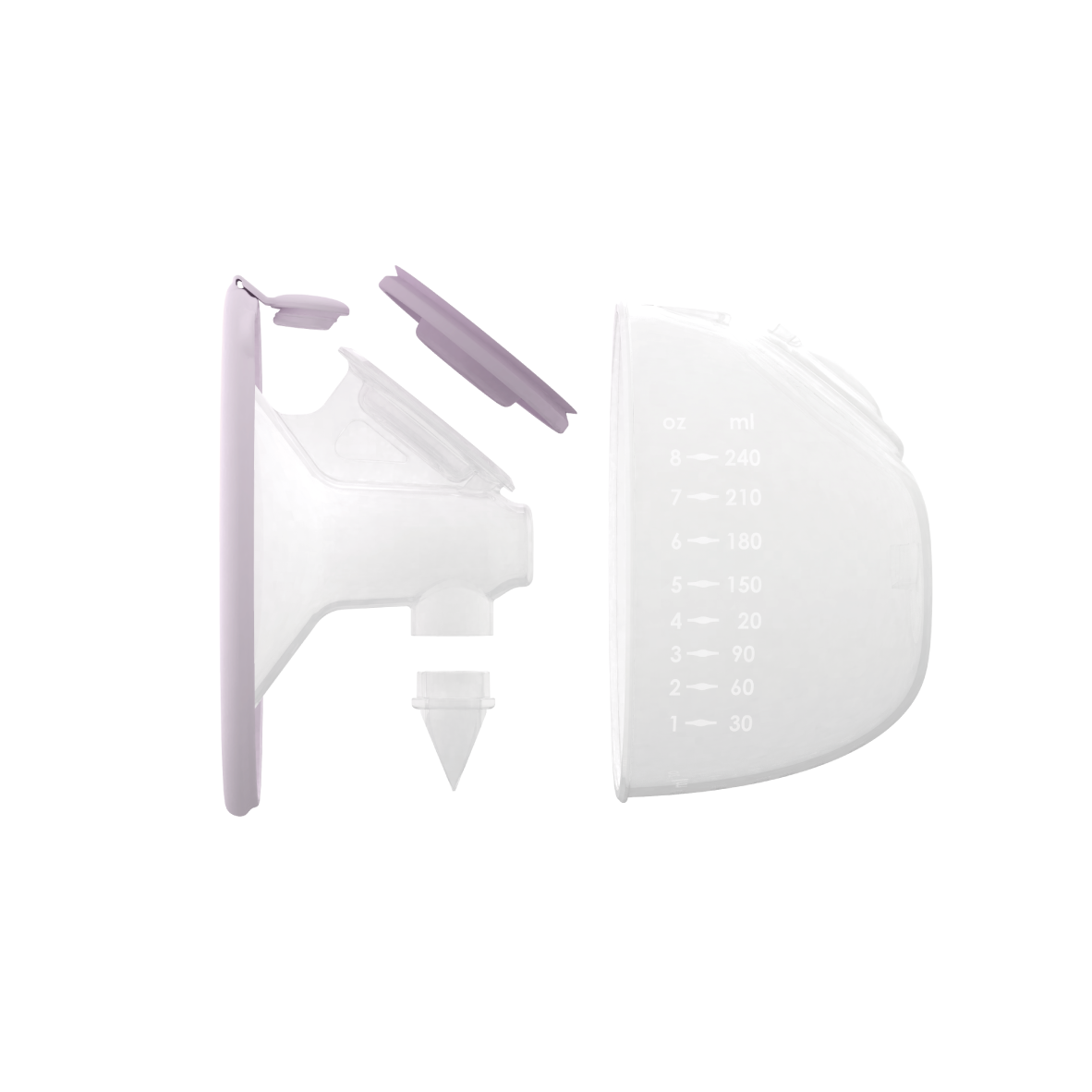 Side view of disassembled Amaris Go-Cups parts showing individual components.